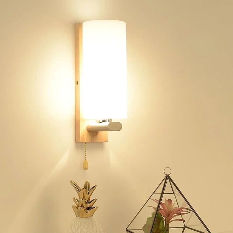 Modern Wooden Glass Wall Sconce Lamp For Bedroom Living Room 6