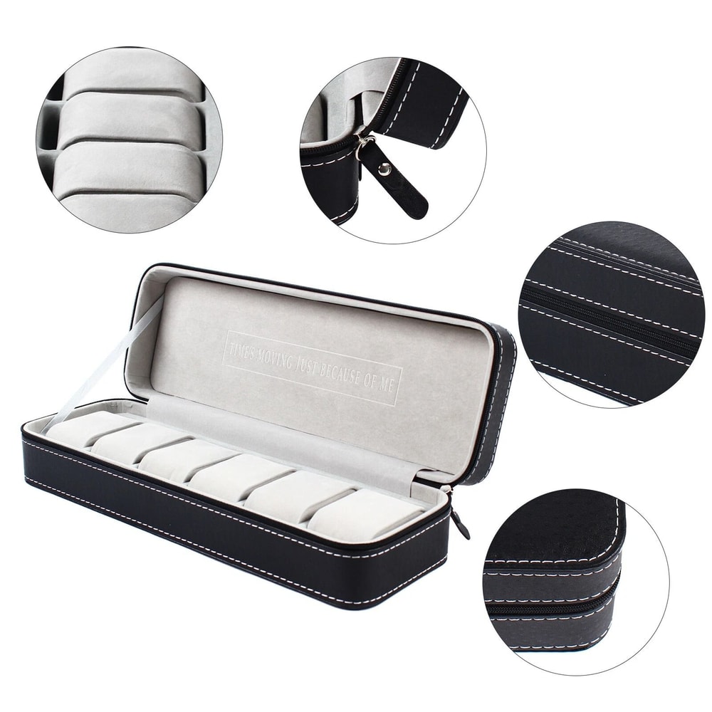 Premium Slot Jewelry Organizer Watch Display Case Portable Leather Storage 1