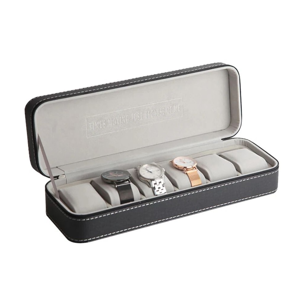 Premium Slot Jewelry Organizer Watch Display Case Portable Leather Storage 6