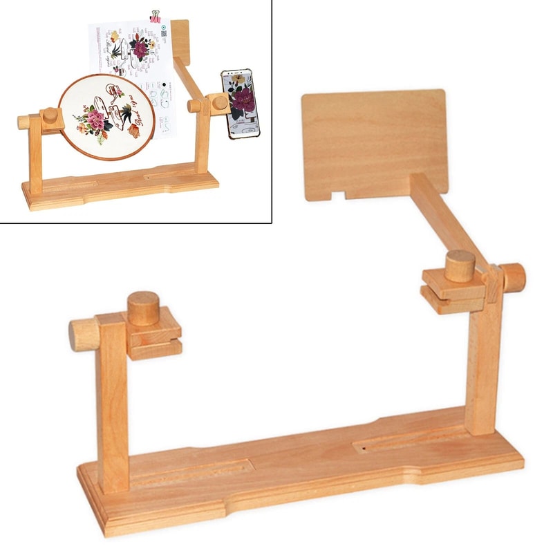 Adjustable Wooden Embroidery Hoop Stand Cross Stitch Holder For DIY Sewing 0