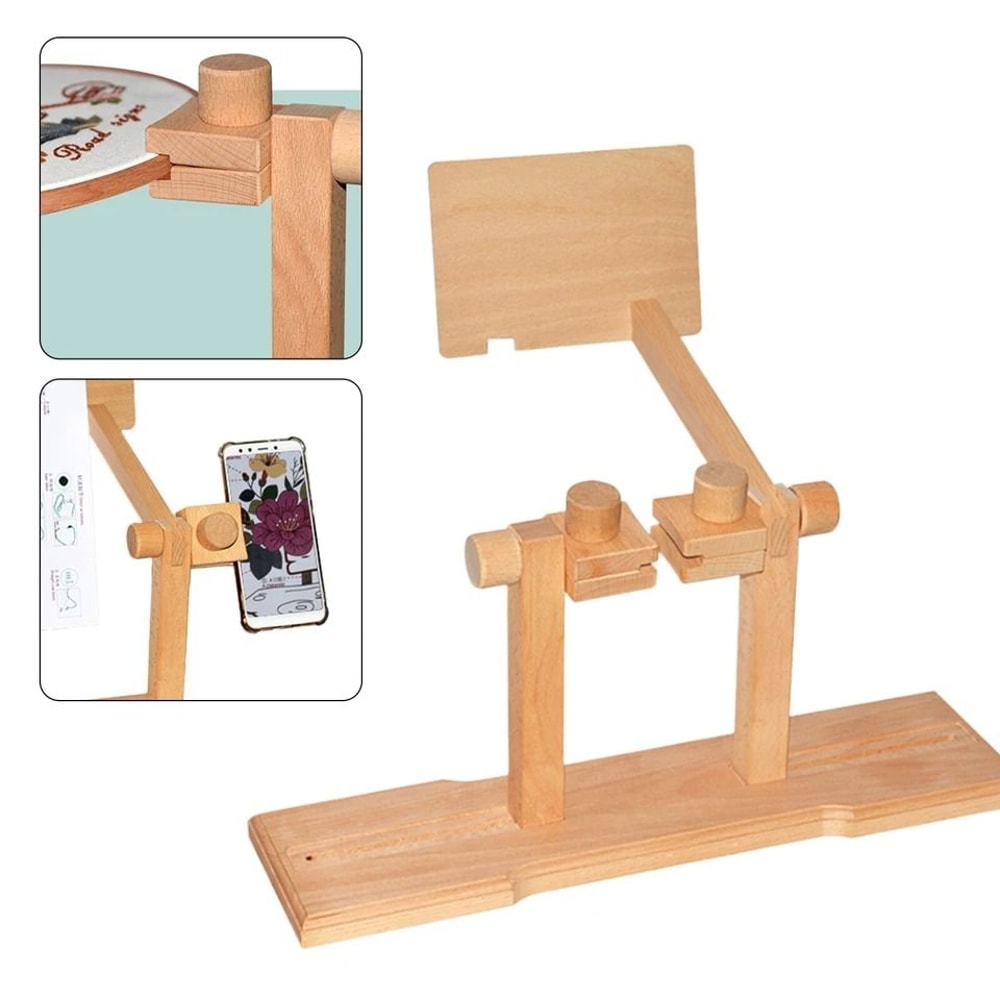 Adjustable Wooden Embroidery Hoop Stand Cross Stitch Holder For DIY Sewing 10