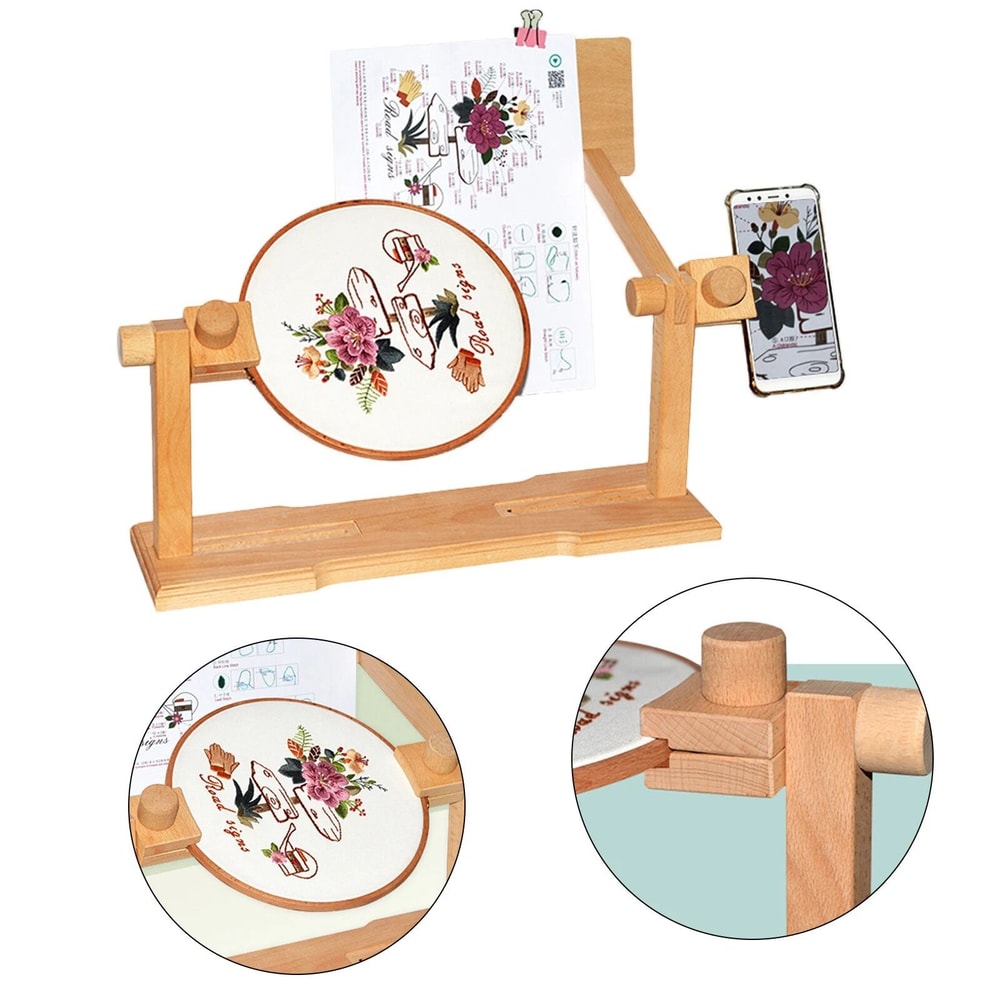 Adjustable Wooden Embroidery Hoop Stand Cross Stitch Holder For DIY Sewing 1