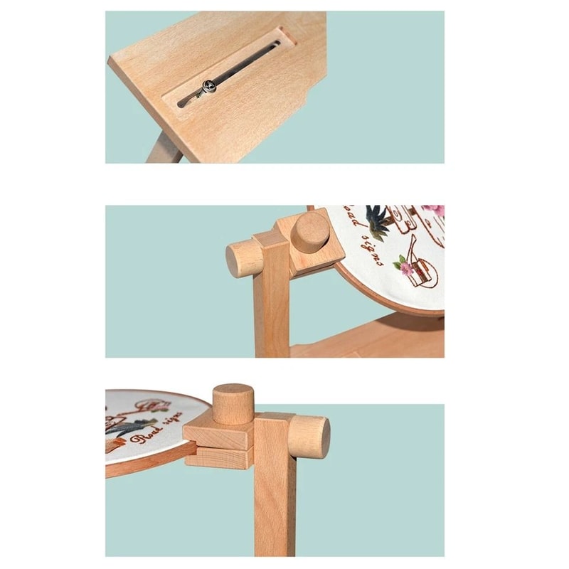 Adjustable Wooden Embroidery Hoop Stand Cross Stitch Holder For DIY Sewing 7
