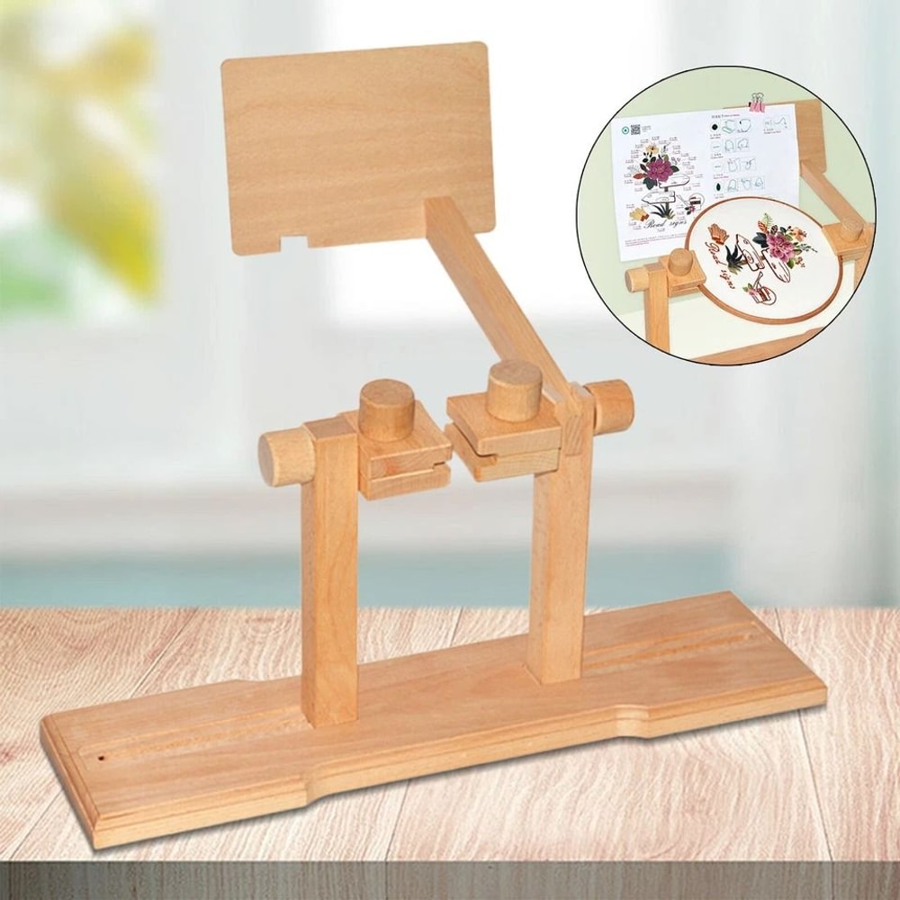 Adjustable Wooden Embroidery Hoop Stand Cross Stitch Holder For DIY Sewing 8