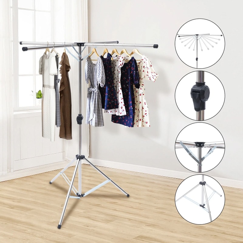 Portable Steel Tripod Clothes Drying Rack Adjustable Foldable Laundry Rack 2