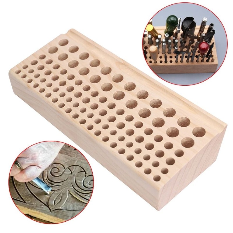 Premium Hole Wooden Tool Rack Leather Tool Organizer For Craft Tools 1
