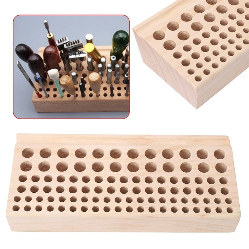 Premium Hole Wooden Tool Rack Leather Tool Organizer For Craft Tools 9