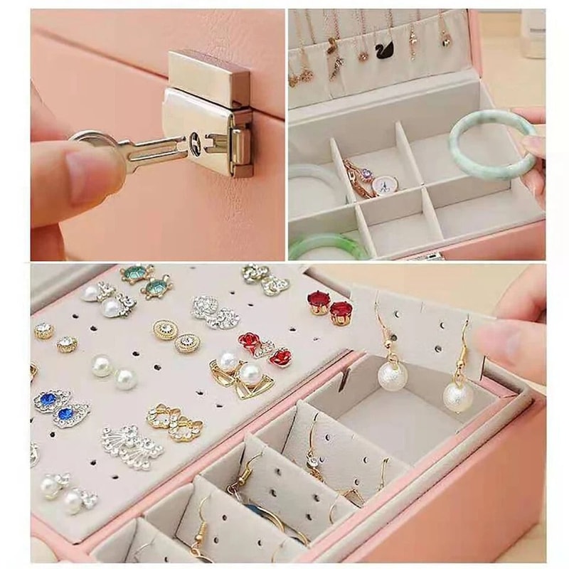 Luxury PU Leather Jewelry Organizer Box Layer Large Jewelry Storage Case 2