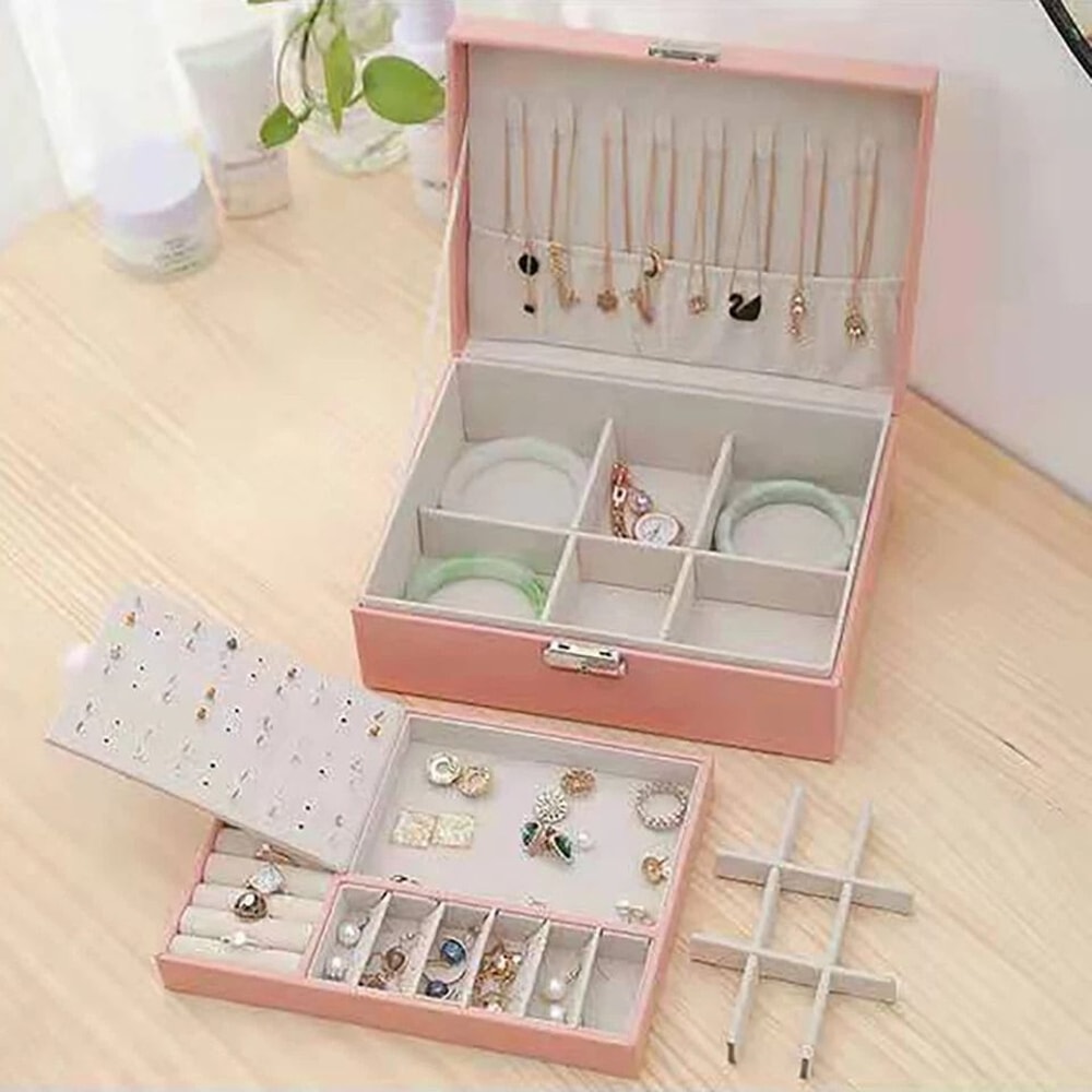 Luxury PU Leather Jewelry Organizer Box Layer Large Jewelry Storage Case 4
