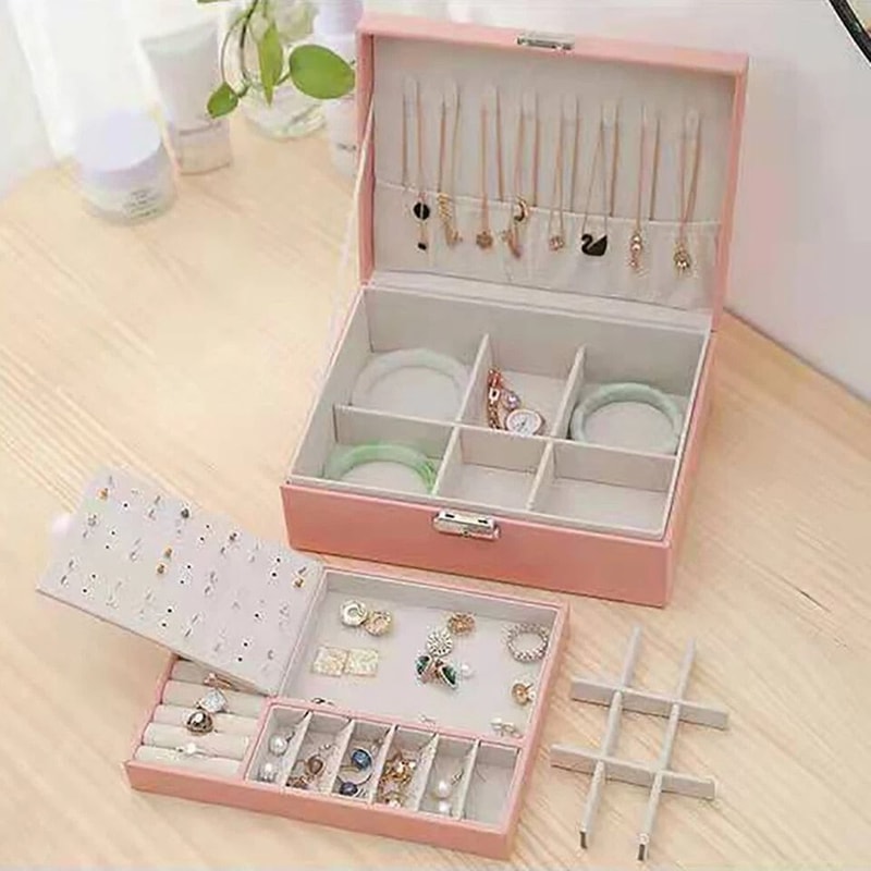 Luxury PU Leather Jewelry Organizer Box Layer Large Jewelry Storage Case 4