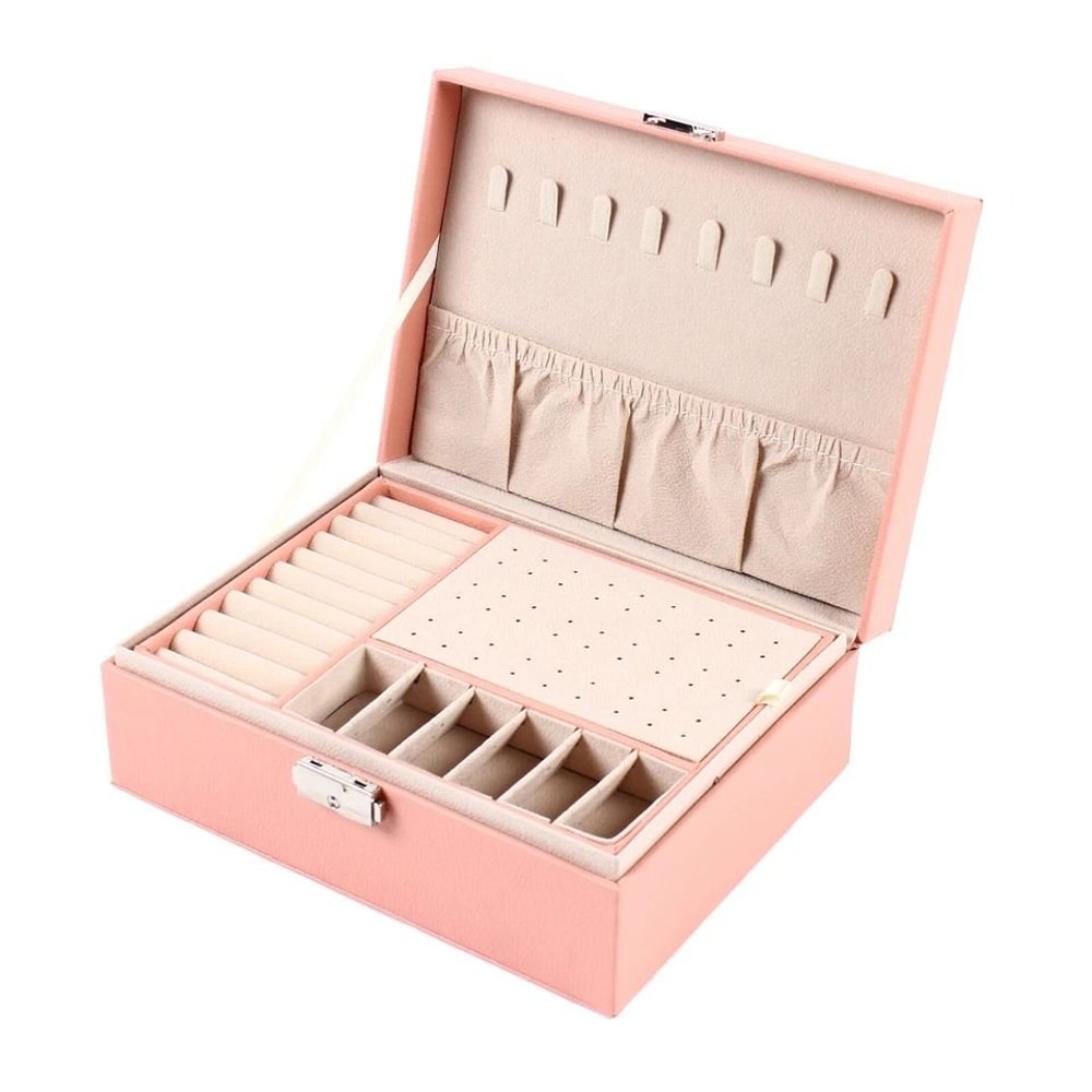 Luxury PU Leather Jewelry Organizer Box Layer Large Jewelry Storage Case 5
