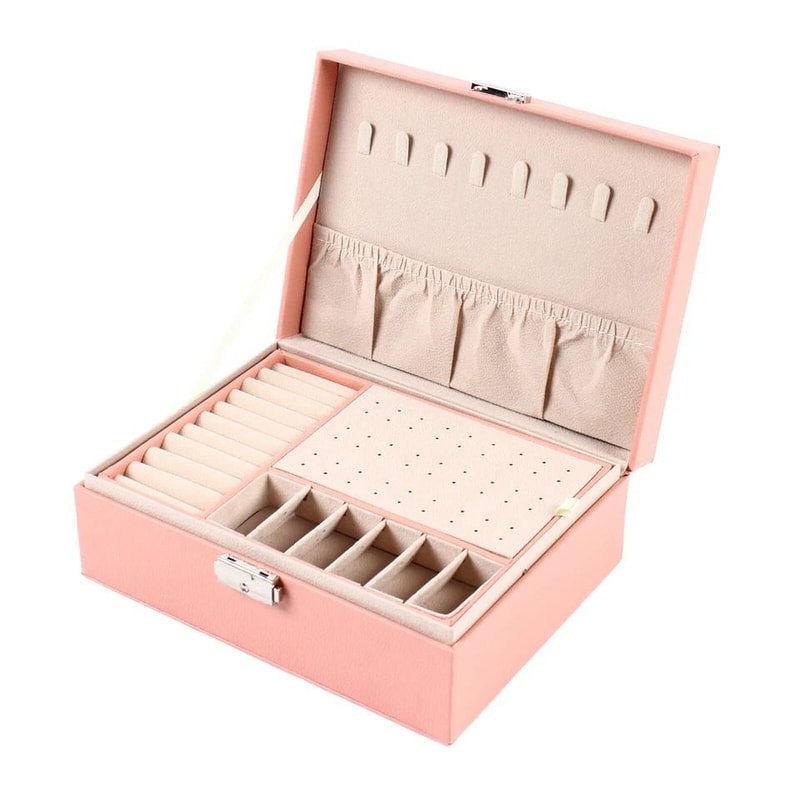 Luxury PU Leather Jewelry Organizer Box Layer Large Jewelry Storage Case 5