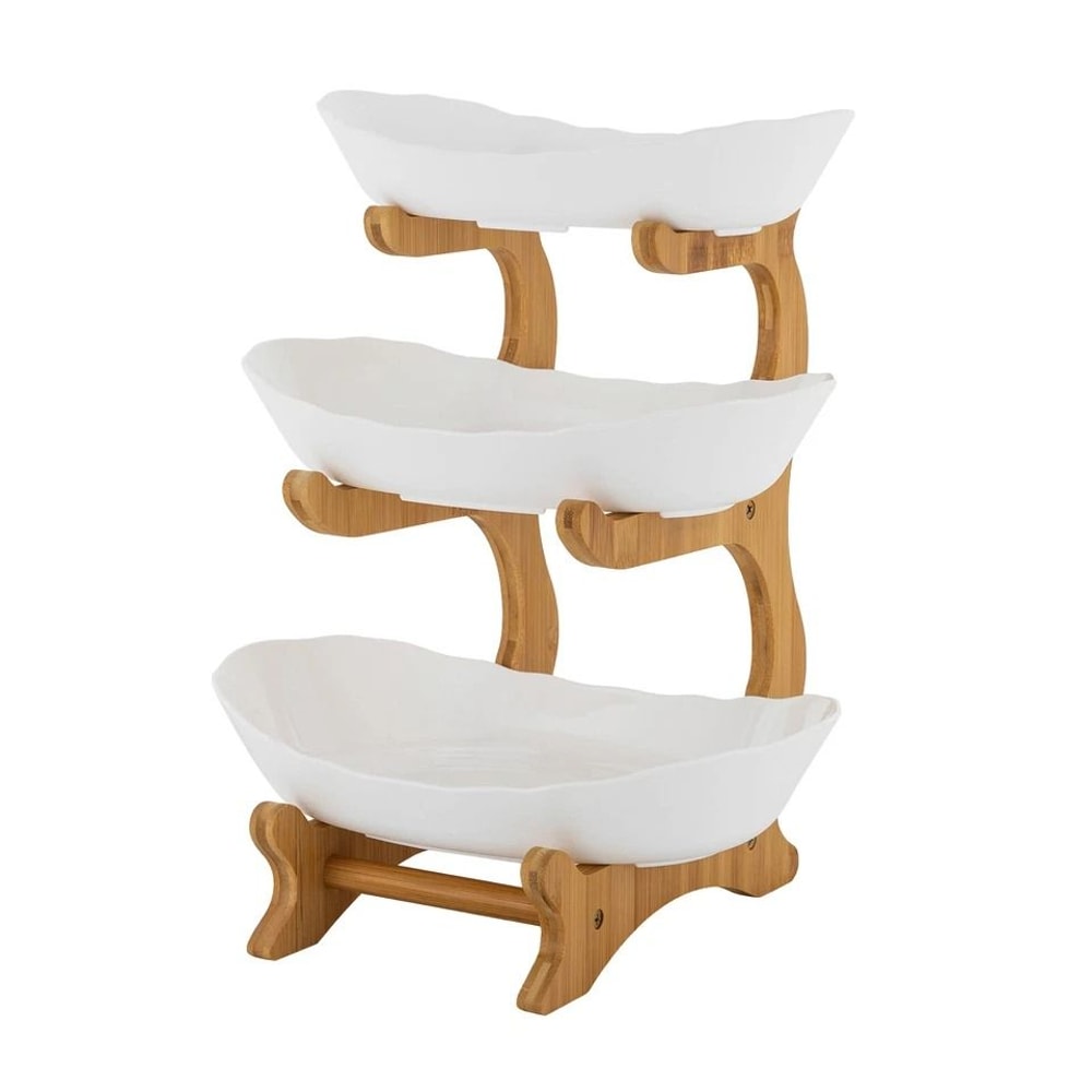 Premium Tier Bamboo Fruit Bowl Stand Elegant Kitchen Countertop Snack Dessert Organizer 3