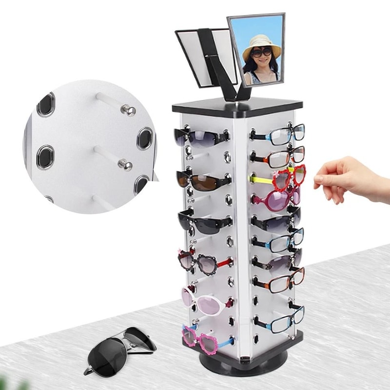 Sunglasses Display Rack Rotating Sunglasses Stand Organizer With Mirrors 0
