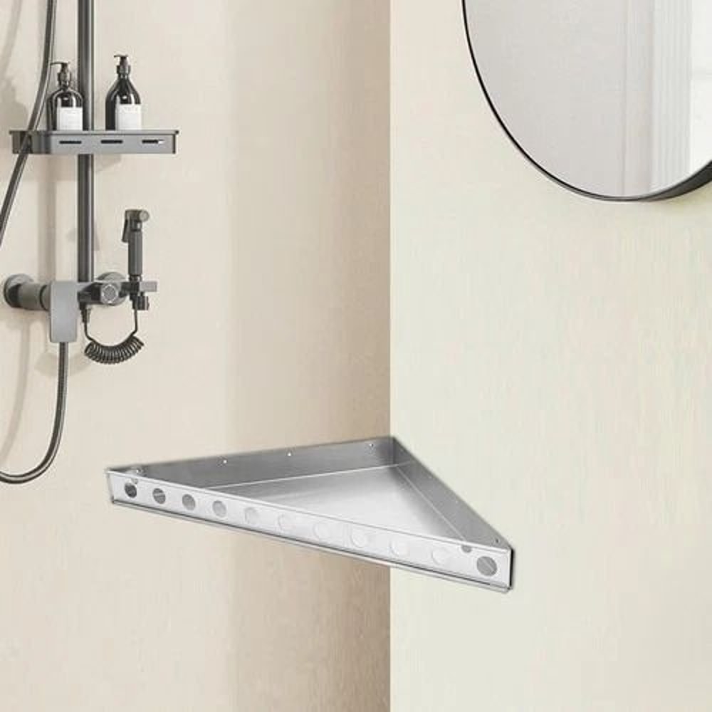 Stainless Steel Shower Corner Shelf Triangle Bathroom Organizer Rack With Rust Proof Support 0