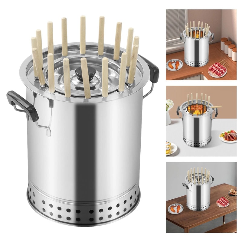 Premium Portable Charcoal Grill Set Stainless Steel Outdoor BBQ With Meat Cooker Rack 5