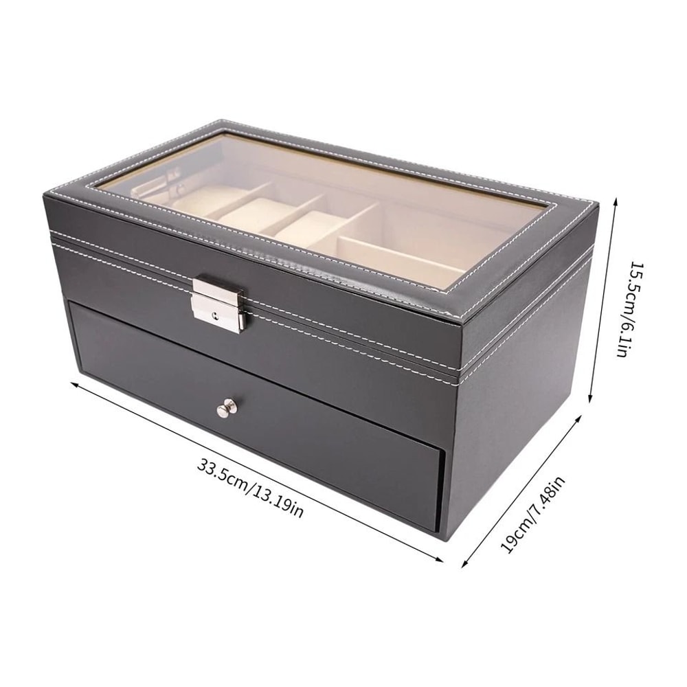Lockable Watch Box And Sunglasses Organizer With Jewelry Storage Drawer 6