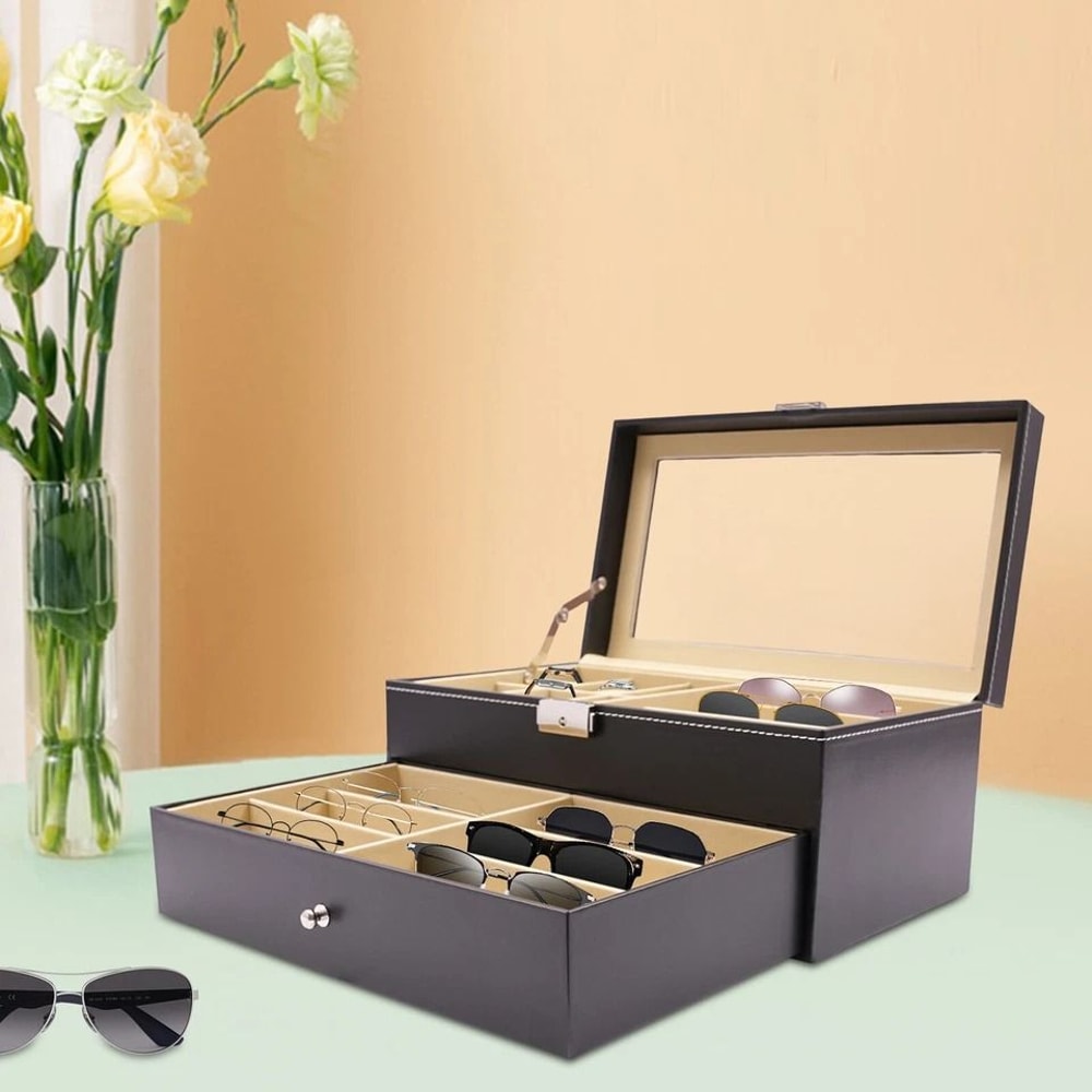 Lockable Watch Box And Sunglasses Organizer With Jewelry Storage Drawer 7