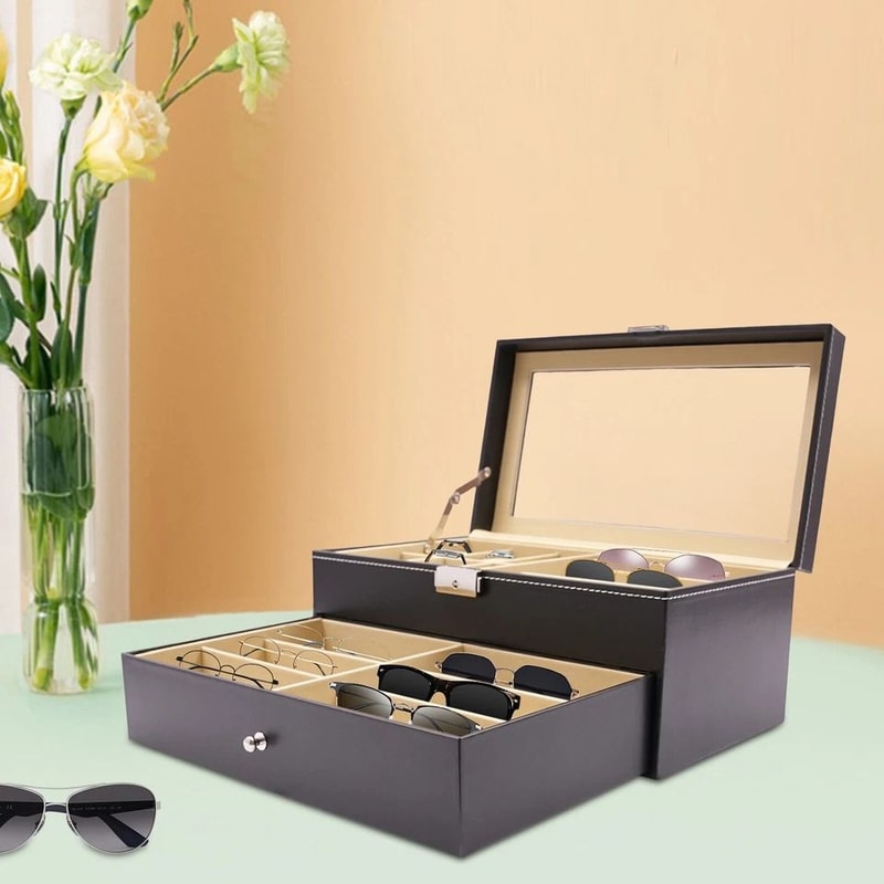 Lockable Watch Box And Sunglasses Organizer With Jewelry Storage Drawer 7