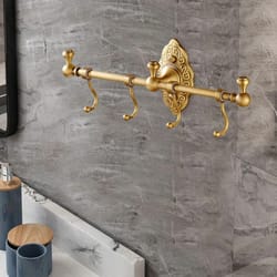 vintage brass wall mounted towel shelf & towel bar rack with hooks
