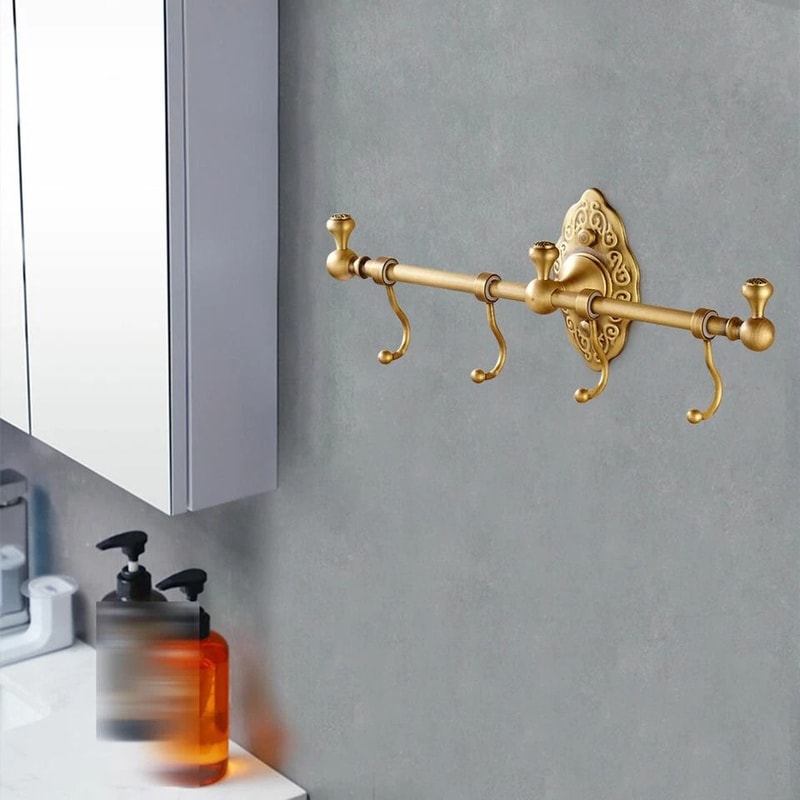 Vintage Brass Wall Mounted Towel Shelf Towel Bar Rack With Hooks 4