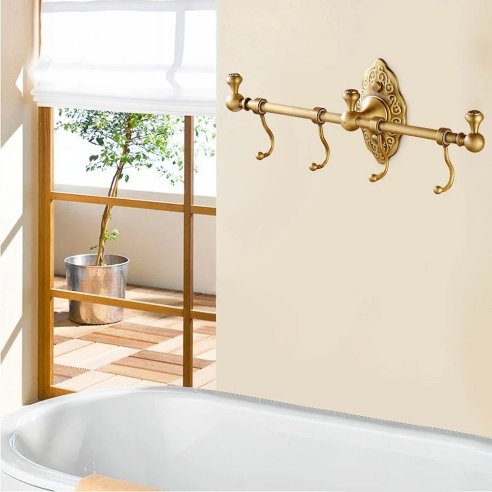 Vintage Brass Wall Mounted Towel Shelf Towel Bar Rack With Hooks 5