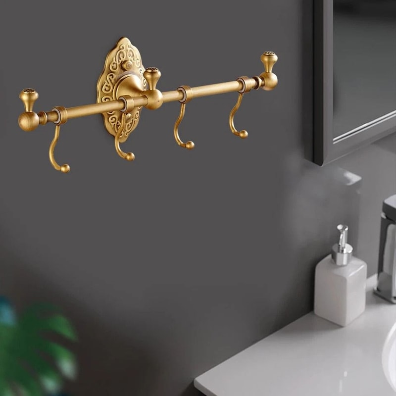 Vintage Brass Wall Mounted Towel Shelf Towel Bar Rack With Hooks 6
