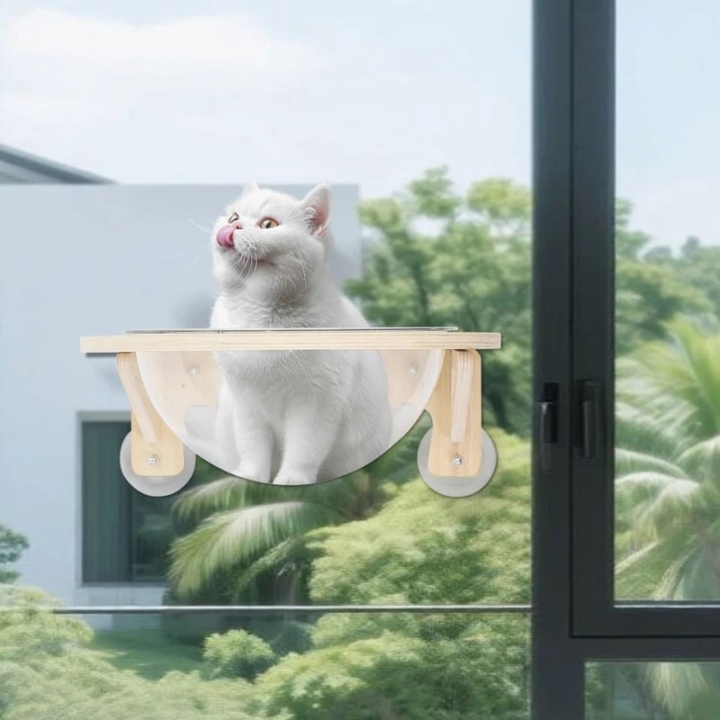 Premium Wall Mounted Wooden Cat Shelf Transparent Cat Capsule Lounge For Play Rest Climb 6