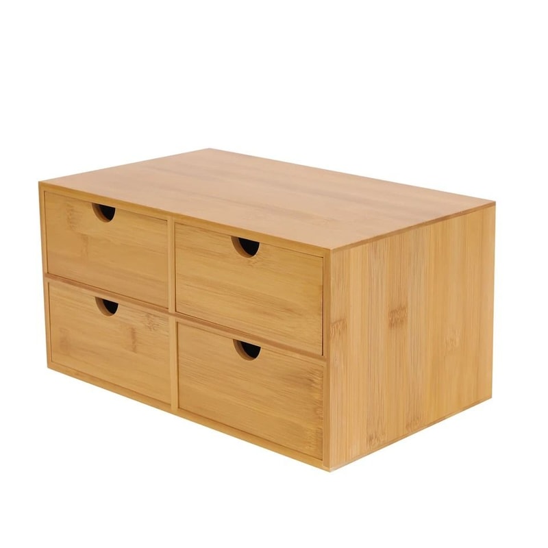 Premium Bamboo Desk Organizer With Drawers Office Home Desktop Storage Solution 0