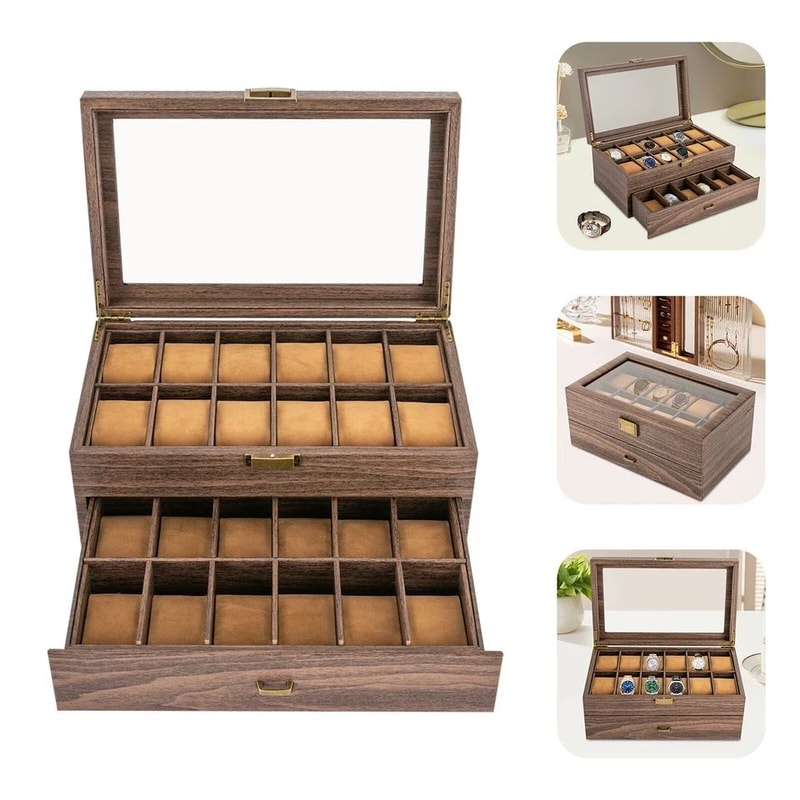 Slot Watch Storage Organizer Glass Top Watch Display Case With Drawer For Men Timepieces 3
