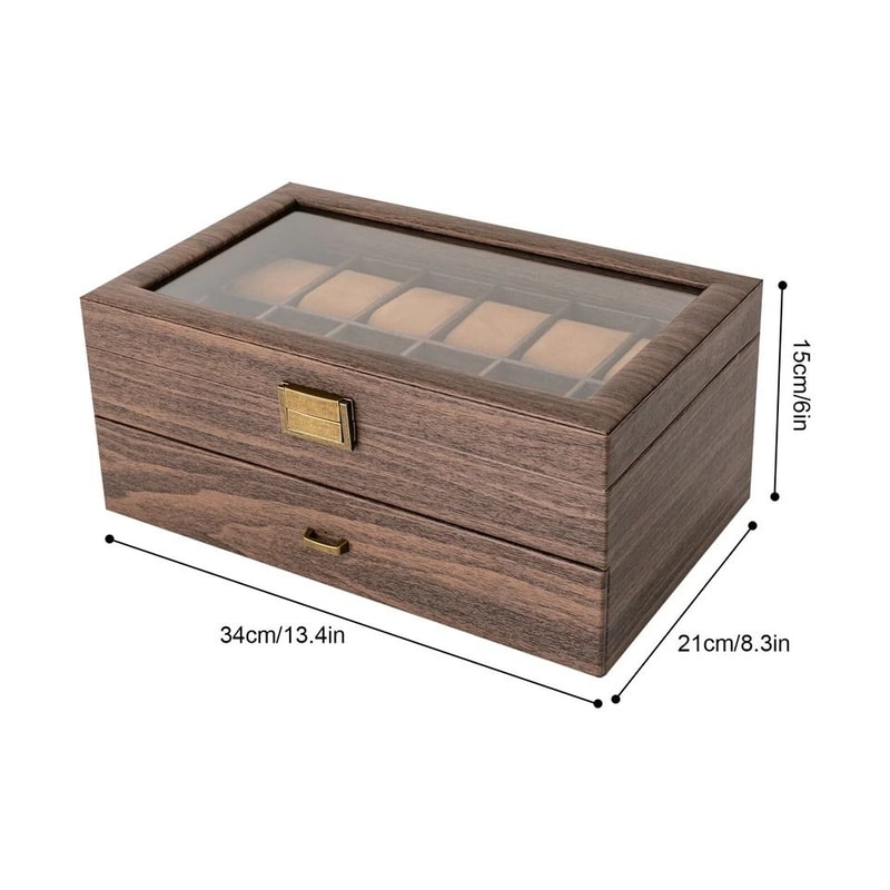 Slot Watch Storage Organizer Glass Top Watch Display Case With Drawer For Men Timepieces 4