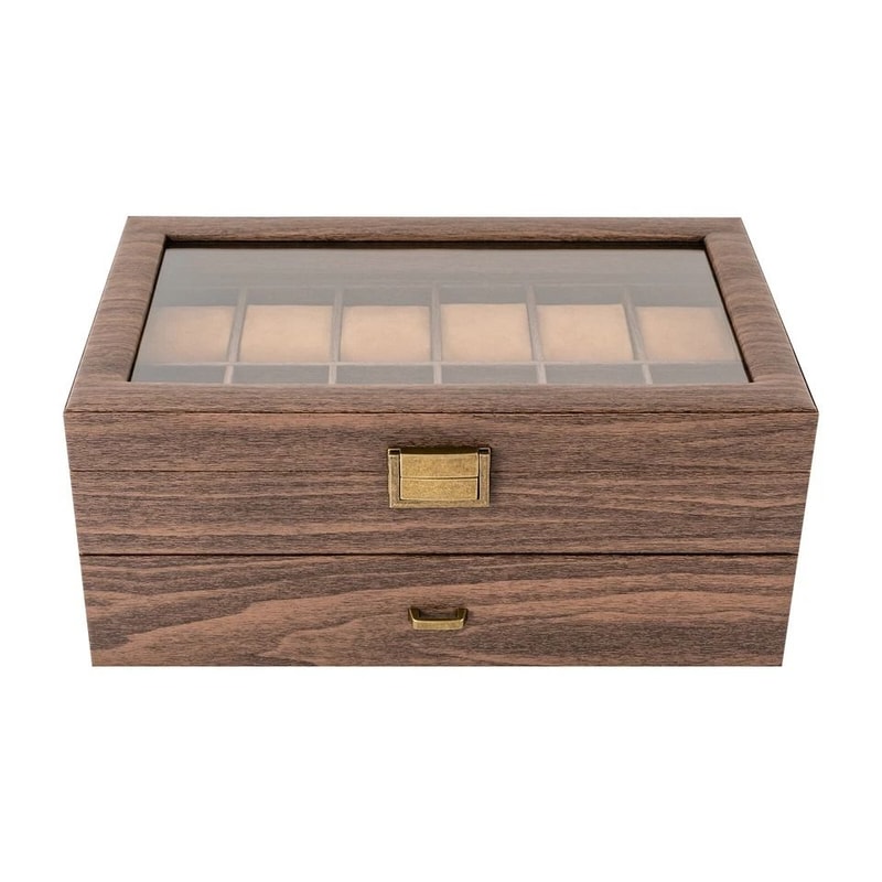 Slot Watch Storage Organizer Glass Top Watch Display Case With Drawer For Men Timepieces 5