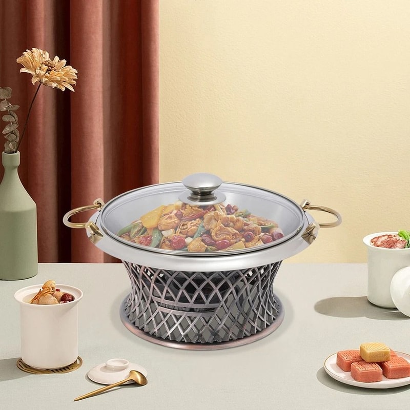Premium Round Chafing Dish Buffet Catering Server Stainless Steel With Glass Lid Fuel Holder 3
