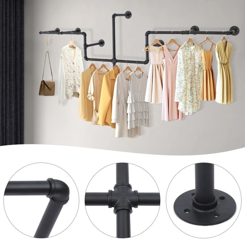 Wall Mounted Clothing Rack Pipe Style Garment Hanger Display Stand 1