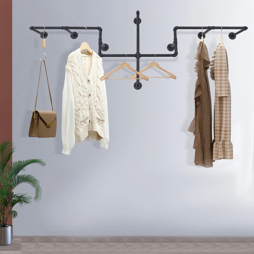Wall Mounted Clothing Rack Pipe Style Garment Hanger Display Stand 0