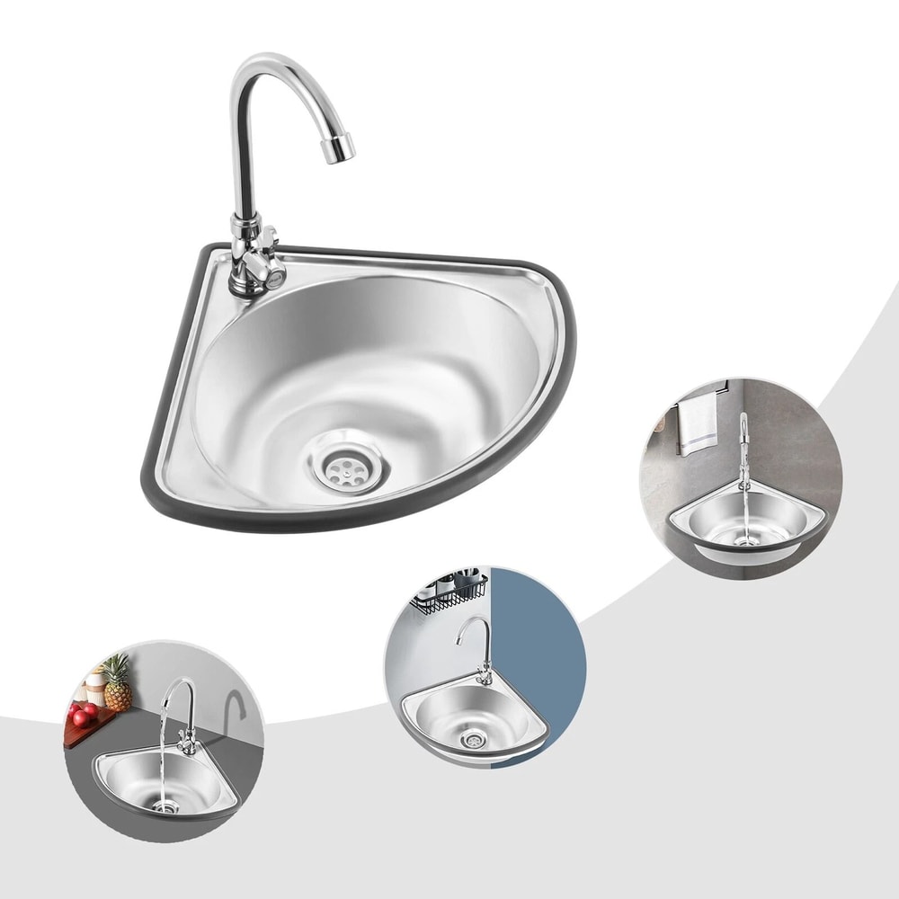Compact Triangle Corner Sink With Stainless Steel Faucet Space Saving Bathroom Sink 8