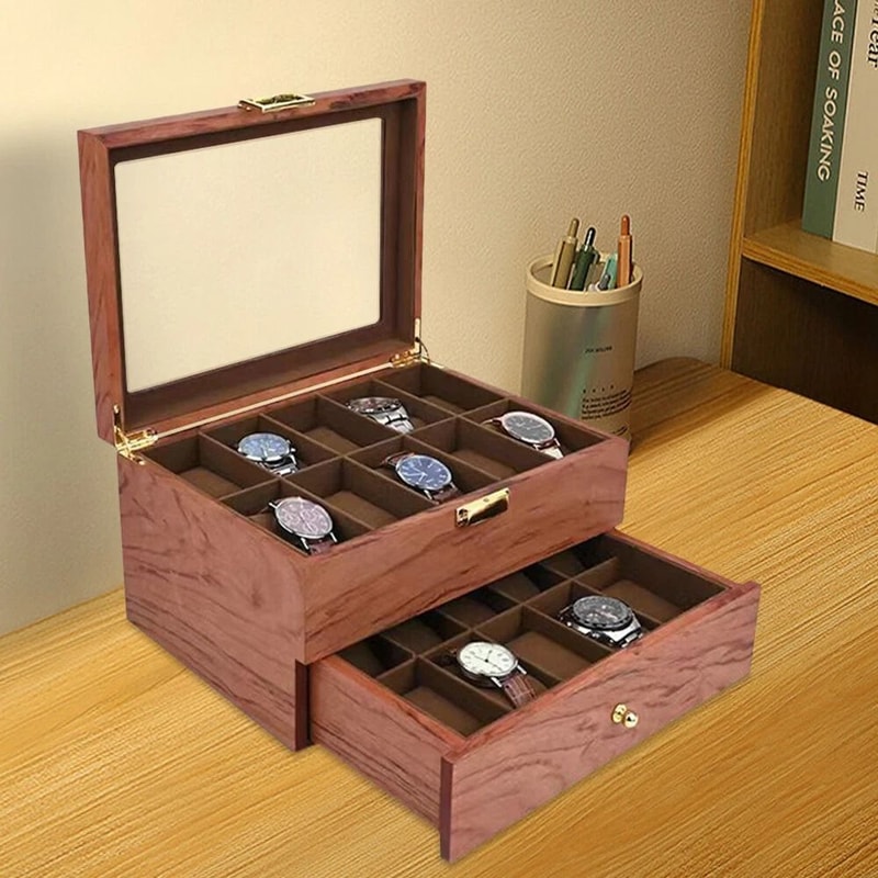 Premium Wood Watch Display Box With Slots Elegant Watch Storage Organizer Case 4