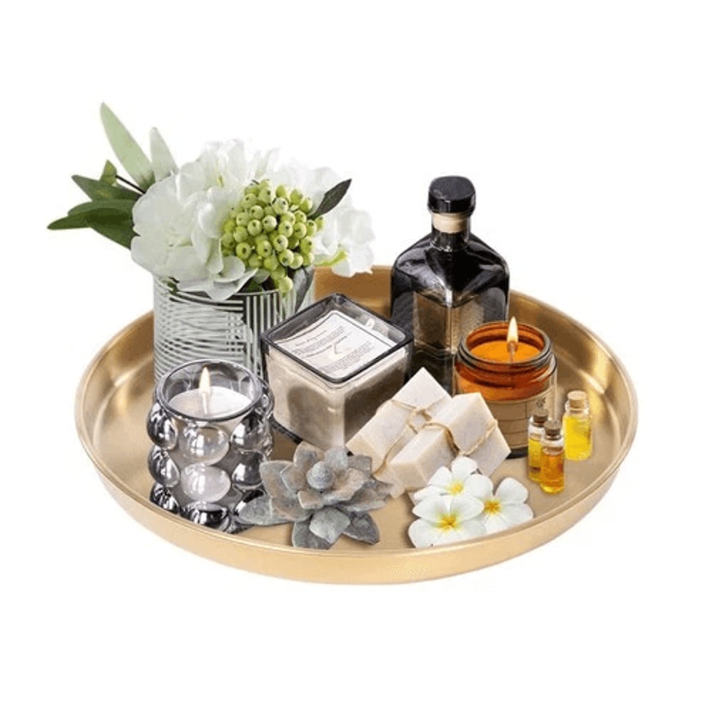 Stainless Steel Serving Tray Round Decorative Platter Trays For Home Parties Events 1