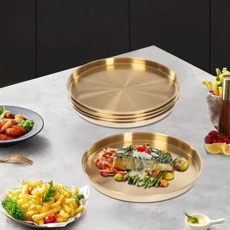 Stainless Steel Serving Tray Round Decorative Platter Trays For Home Parties Events 4