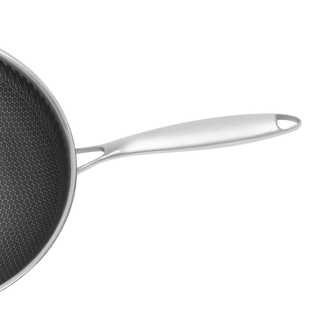 Premium Double Sided Honeycomb Non Stick Stainless Steel Wok Pan With Lid Induction Gas Compatible 5