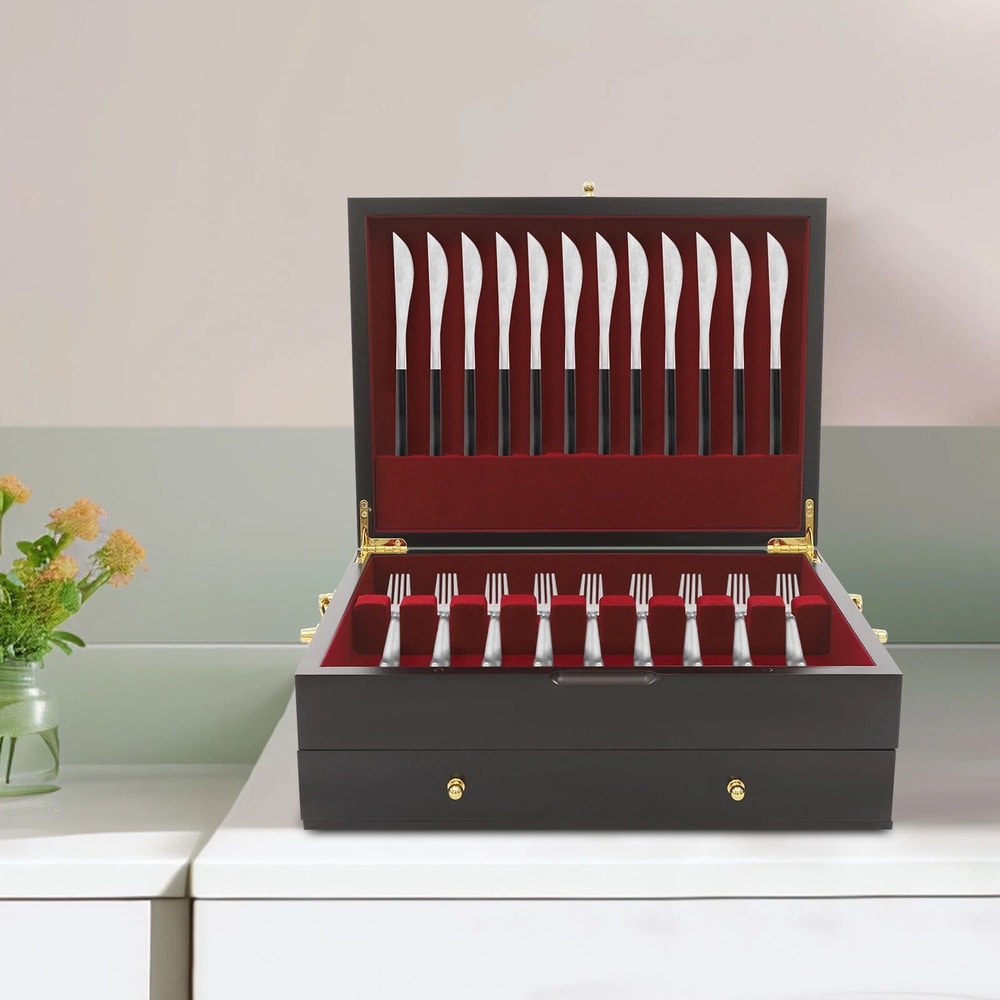 Vintage Wooden Silverware Chest For Flatware And Cutlery Storage 0