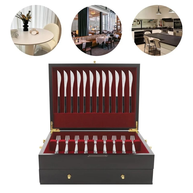 Vintage Wooden Silverware Chest For Flatware And Cutlery Storage 4