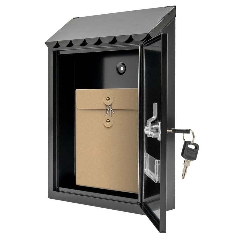 Secure Black Wall Mount Mailbox With Locking Door And Keys 2