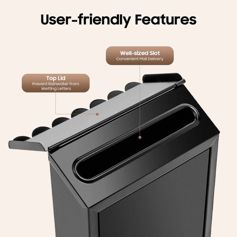 Secure Black Wall Mount Mailbox With Locking Door And Keys 4