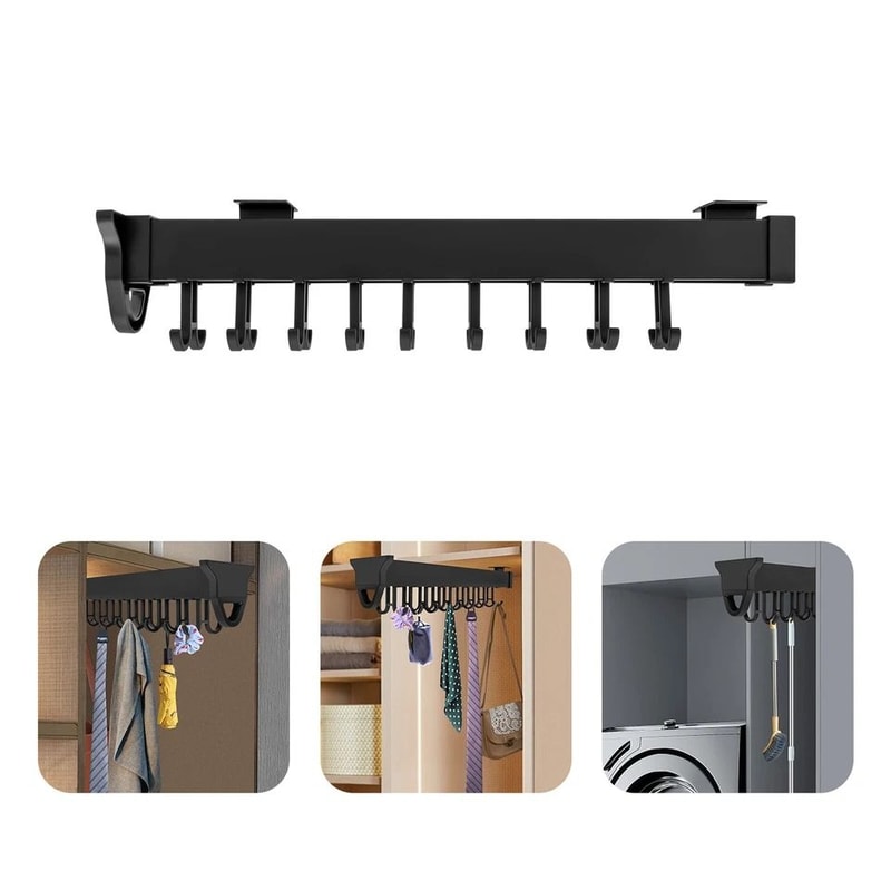 Pull Out Kitchen Organizer Hanging Pot Rack Cabinet Storage Rack Black 4