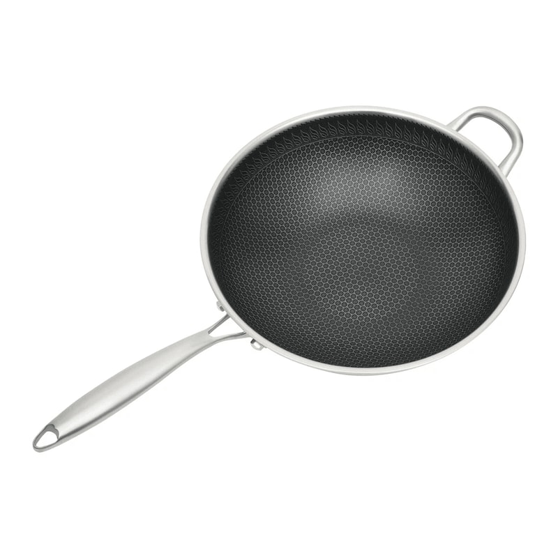 Non Stick Honeycomb Stainless Steel Wok With Glass Lid 1