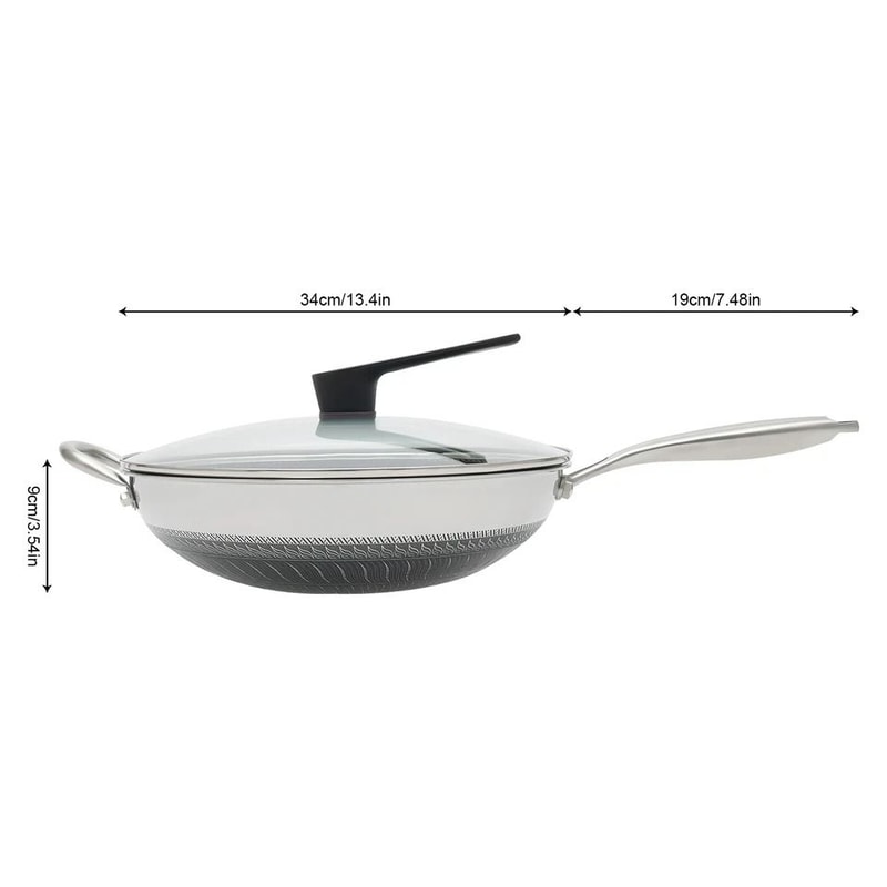 Non Stick Honeycomb Stainless Steel Wok With Glass Lid 2