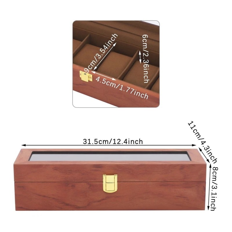 Slot Brown Watch Box With Glass Lid Watch Display Case Organizer 4