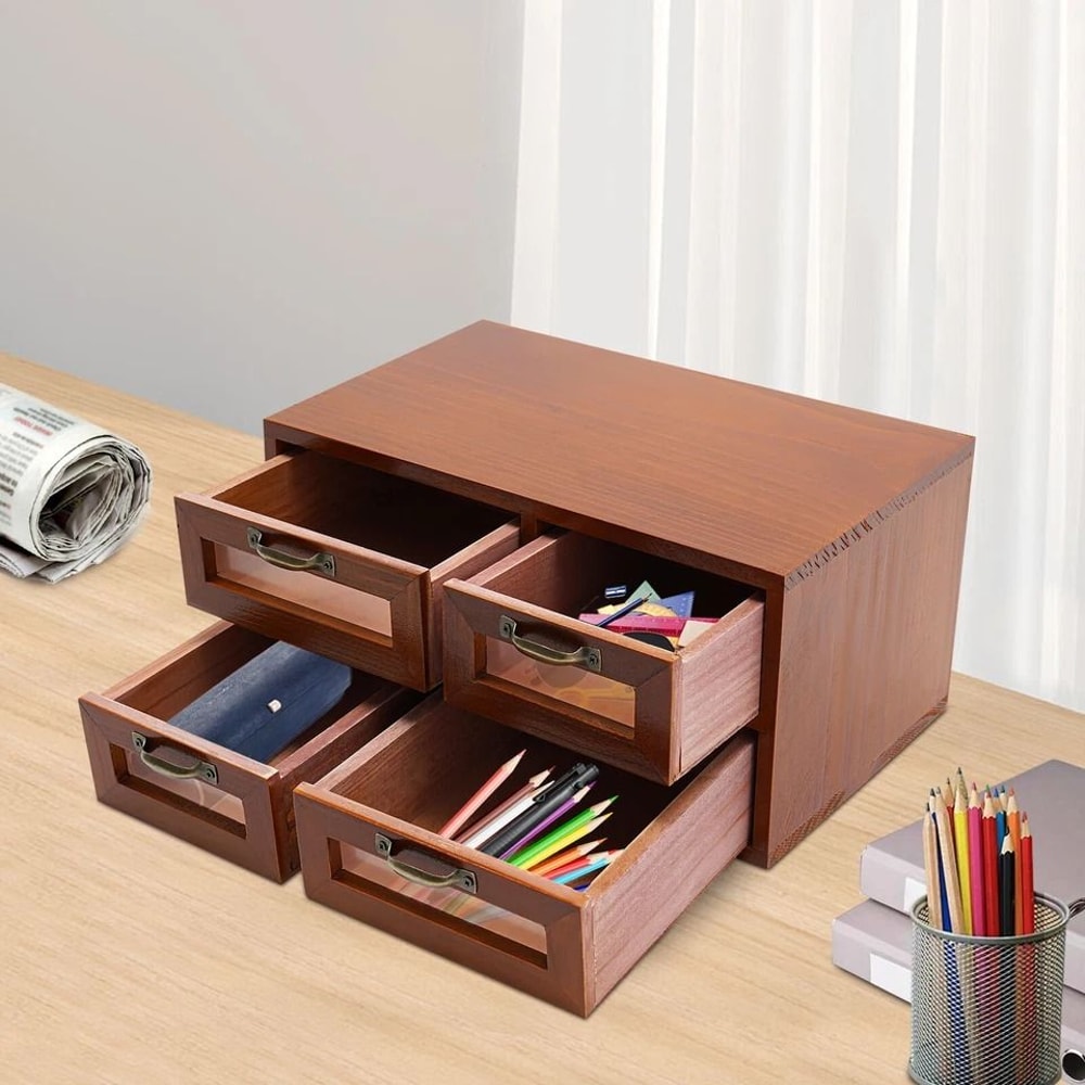 Wooden Desk Organizer With Drawers Drawer Desktop Storage Cabinet 1