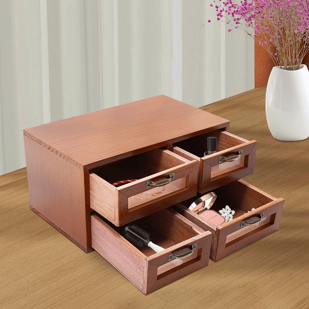 Wooden Desk Organizer With Drawers Drawer Desktop Storage Cabinet 4